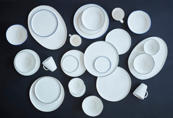 Canvas Home Abbesses Blue Rim Porcelain 4 Piece Dinnerware Set Service For 1