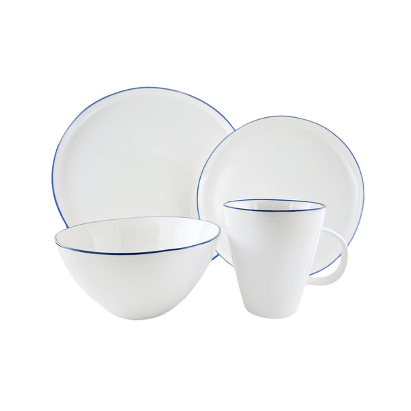 canvas home Abbesses Blue Rim Porcelain 4 Piece Dinnerware Set Service For 1