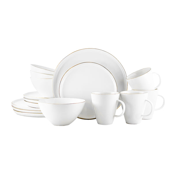 canvas home Abbesses Gold Rim Porcelain 16 Piece Dinnerware Set Service For 4