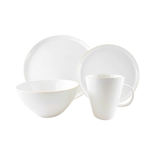 canvas home Abbesses Gold Rim Porcelain 4 Piece Dinnerware Set Service For 1