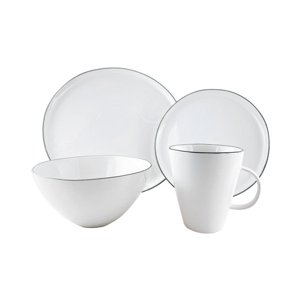 Canvas Home Abbesses Grey Rim Porcelain 16 Piece Dinnerware Set Service For 4