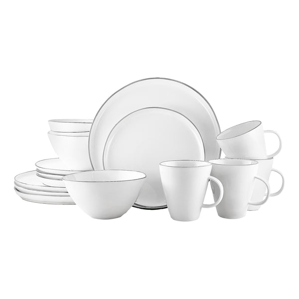 canvas home Abbesses Grey Rim Porcelain 16 Piece Dinnerware Set Service For 4