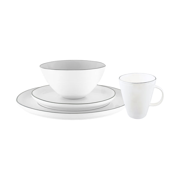 Canvas Home Abbesses Grey Rim Porcelain 4 Piece Dinnerware Set Service For 1