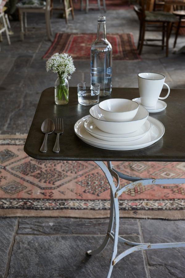 Canvas Home Abbesses Grey Rim Porcelain 4 Piece Dinnerware Set Service For 1