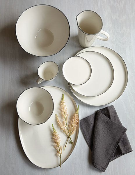 Canvas Home Abbesses Grey Rim Porcelain 4 Piece Dinnerware Set Service For 1