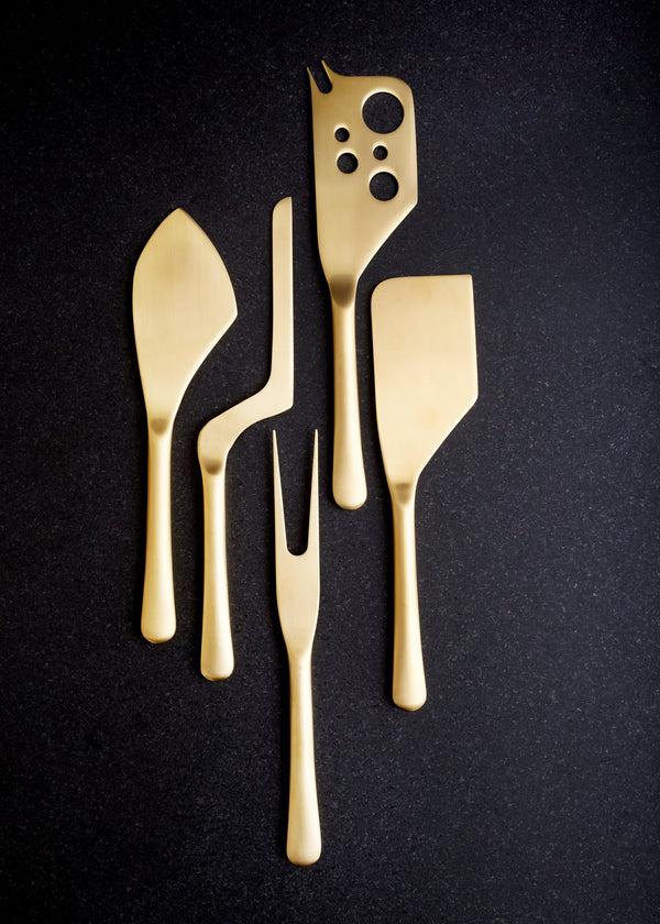 Canvas Home Barcelona Matte Gold Stainless Steel 5 Piece Cheese Service Gift Set