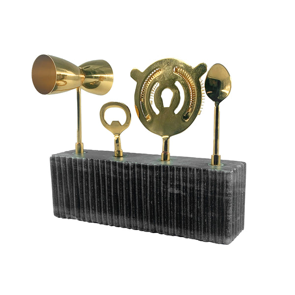 canvas home Catalina Black Marble Five Piece Bar Tool Set