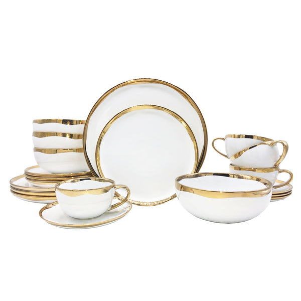 canvas home Dauville Gold Metallic Porcelain 20 Piece Dinnerware Set Service For 4