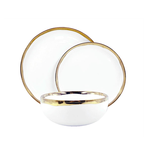 canvas home Dauville Gold Metallic Porcelain 3 Piece Dinnerware Set Service For 1