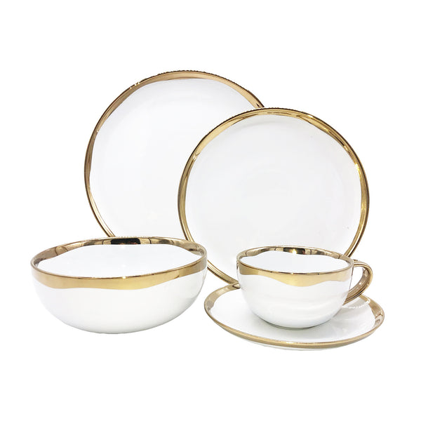 canvas home Dauville Gold Metallic Porcelain 5 Piece Dinnerware Set Service For 1