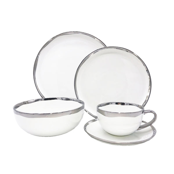 canvas home Dauville Platinum Metallic Porcelain 5 Piece Dinnerware Set Service For 1