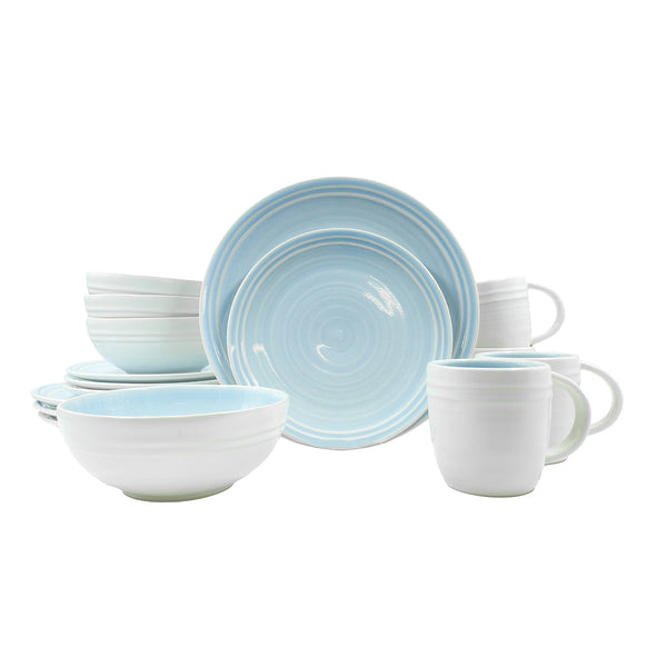 canvas home Lines Blue Stoneware 16 Piece Dinnerware Set Service For 4