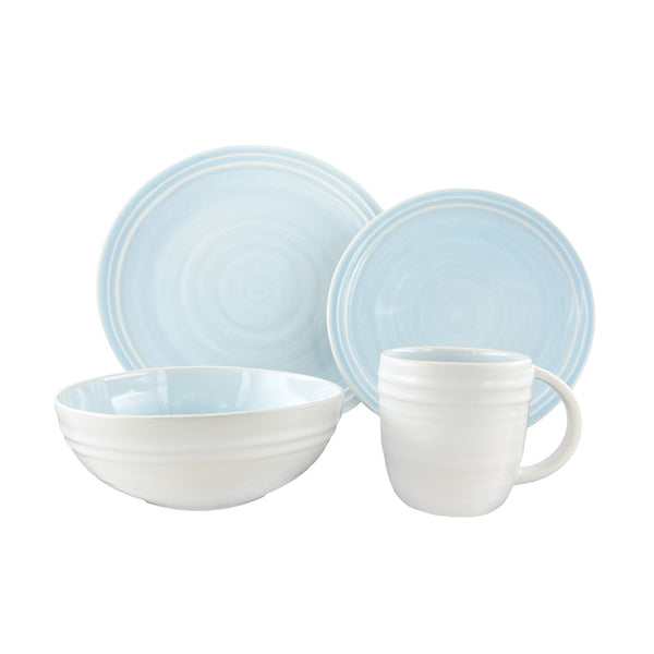 canvas home Lines Blue Stoneware 4 Piece Dinnerware Set Service For 1