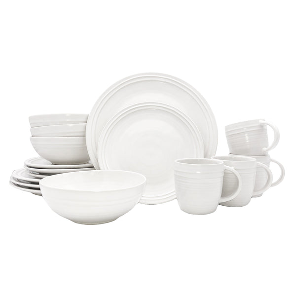 canvas home Lines White Stoneware 16 Piece Dinnerware Set Service For 4