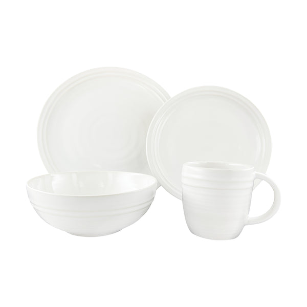 canvas home Lines White Stoneware 4 Piece Dinnerware Set Service For 1
