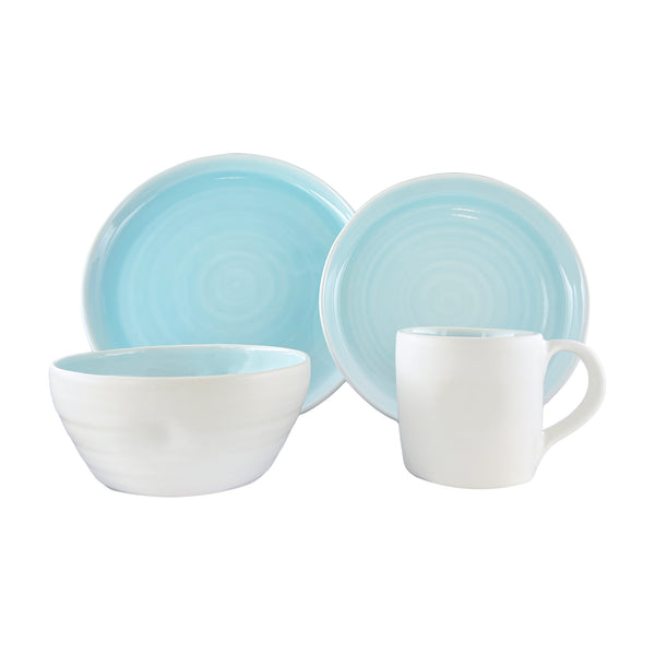 canvas home Pinch Aqua Stoneware 4 Piece Dinnerware Set Service For 1