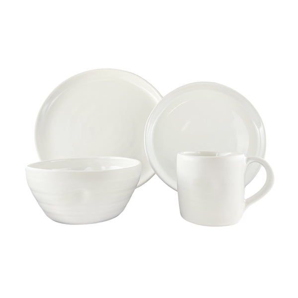 canvas home Pinch White Stoneware 4 Piece Dinnerware Set Service For 1