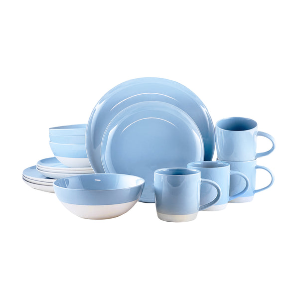 canvas home Shell Bisque Blue Porcelain 16 Piece Dinnerware Set Service For 4