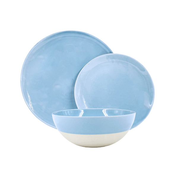 canvas home Shell Bisque Blue Porcelain 3 Piece Dinnerware Set Service For 1