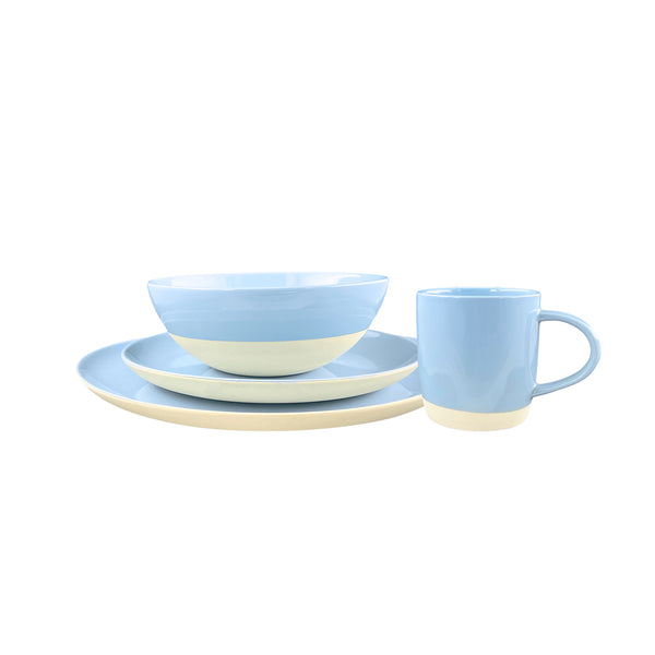 Canvas Home Shell Bisque Blue Porcelain 4 Piece Dinnerware Set Service For 1