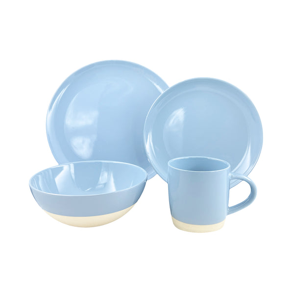 canvas home Shell Bisque Blue Porcelain 4 Piece Dinnerware Set Service For 1