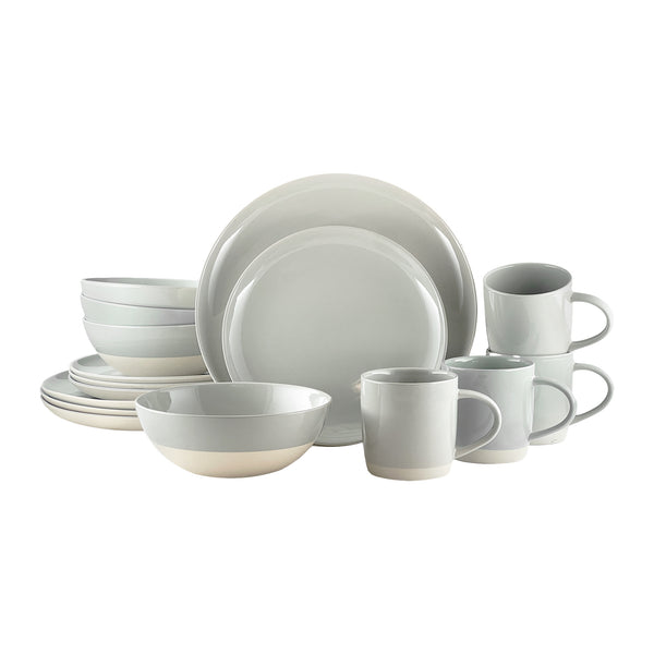 canvas home Shell Bisque Grey Porcelain 16 Piece Dinnerware Set Service For 4