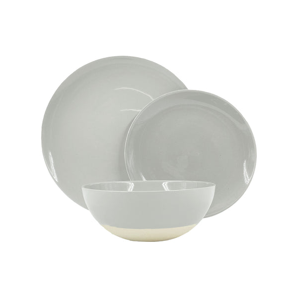 canvas home Shell Bisque Grey Porcelain 3 Piece Dinnerware Set Service For 1