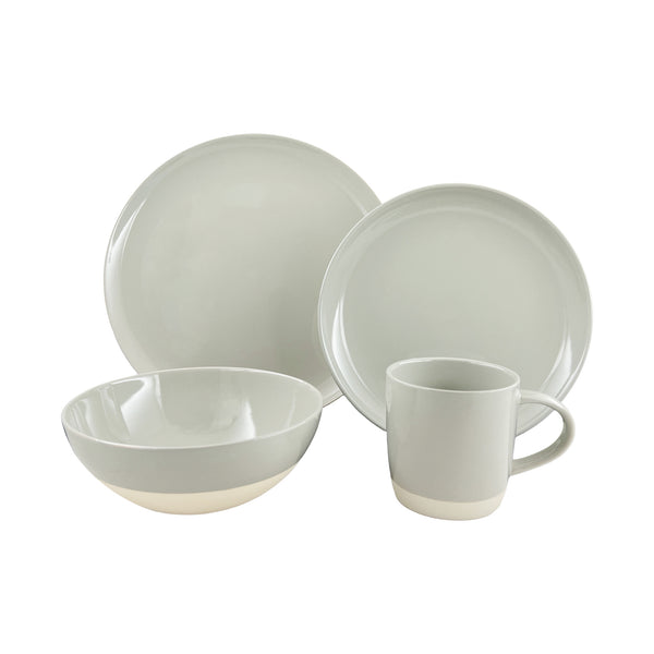 canvas home Shell Bisque Grey Porcelain 4 Piece Dinnerware Set Service For 1