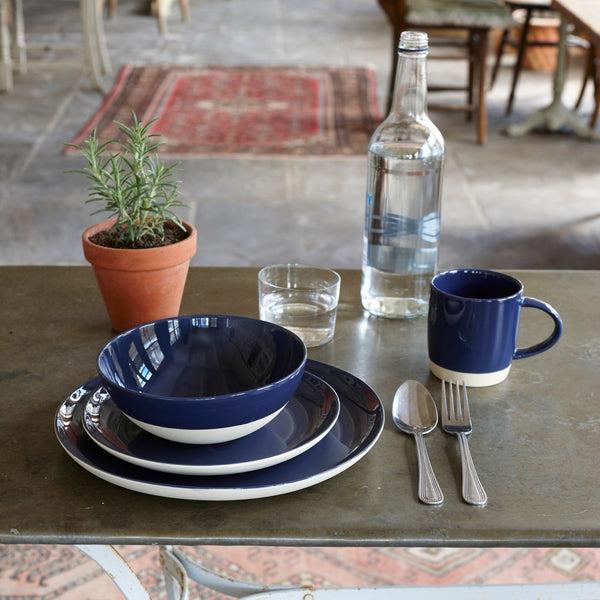 Canvas Home Shell Bisque Indigo Porcelain 4 Piece Dinnerware Set Service For 1