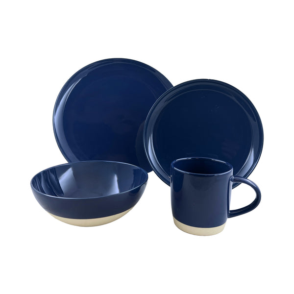 canvas home Shell Bisque Indigo Porcelain 4 Piece Dinnerware Set Service For 1