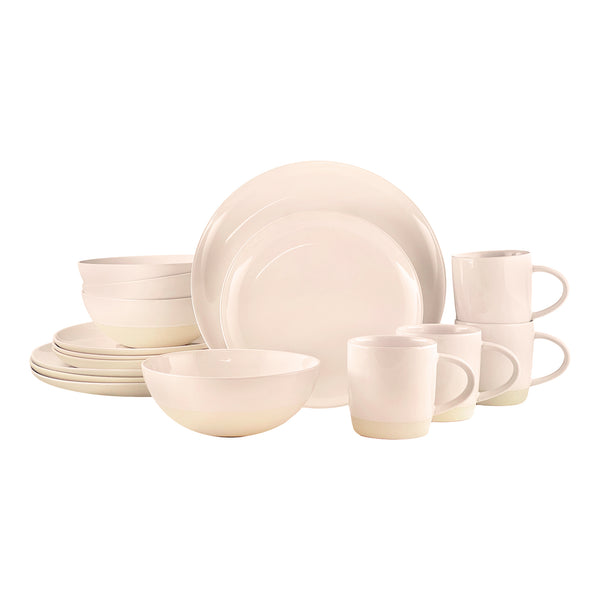 canvas home Shell Bisque Soft Pink Porcelain 16 Piece Dinnerware Set Service For 4