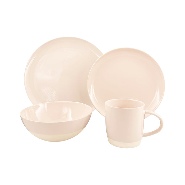 canvas home Shell Bisque Soft Pink Porcelain 4 Piece Dinnerware Set Service For 1