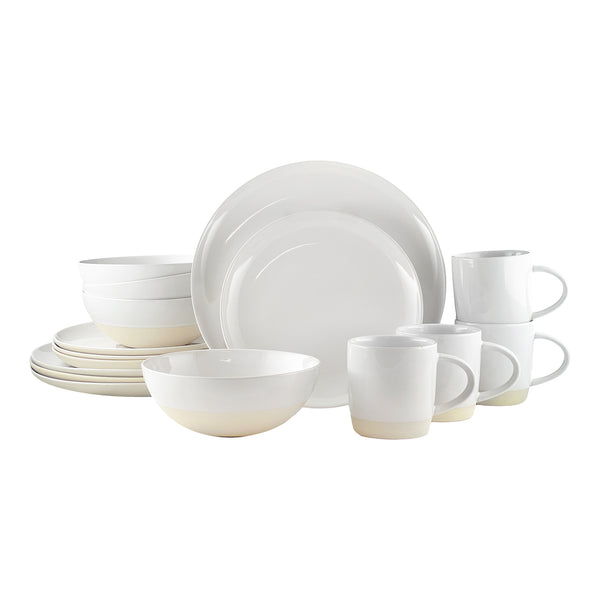 canvas home Shell Bisque White Porcelain 16 Piece Dinnerware Set Service For 4
