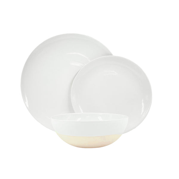 canvas home Shell Bisque White Porcelain 3 Piece Dinnerware Set Service For 1