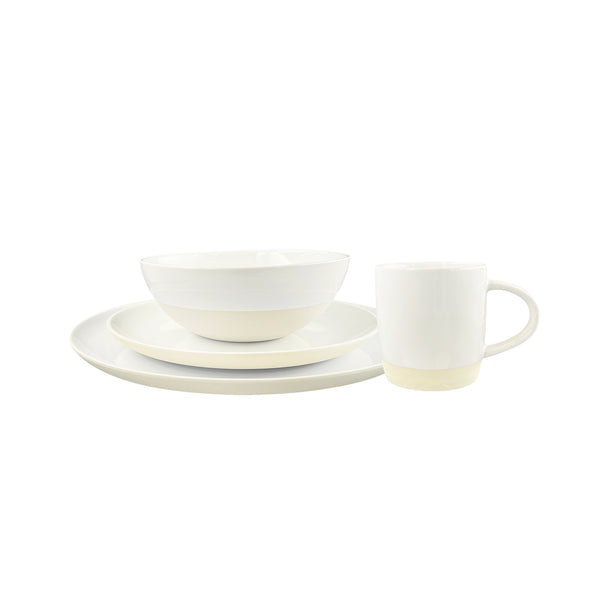 Canvas Home Shell Bisque White Porcelain 4 Piece Dinnerware Set Service For 1