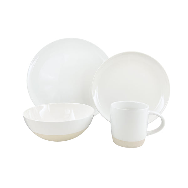 canvas home Shell Bisque White Porcelain 4 Piece Dinnerware Set Service For 1