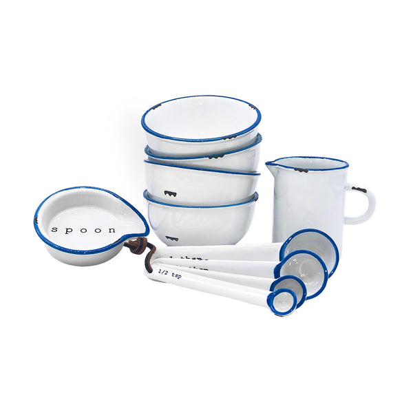 canvas home Tinware 7-Piece Prep Set- White w/ Blue Rim