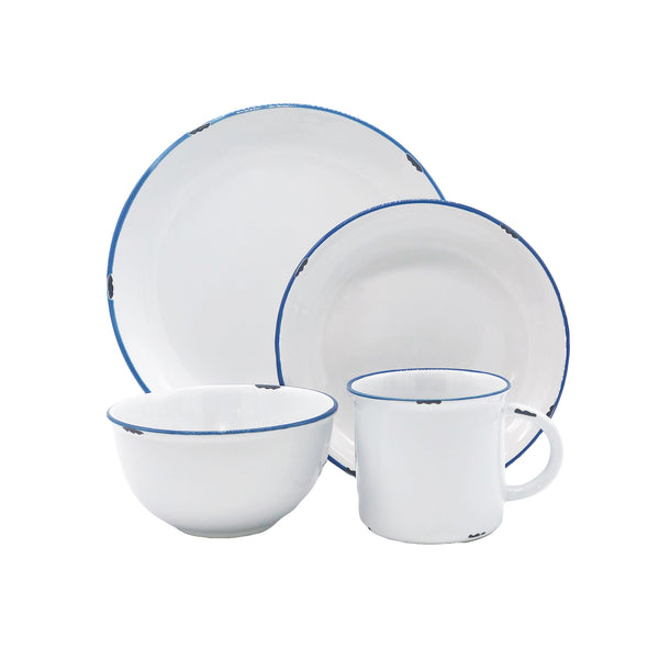 canvas home Tinware Blue Rim Stoneware 4 Piece Dinnerware Set Service For 1