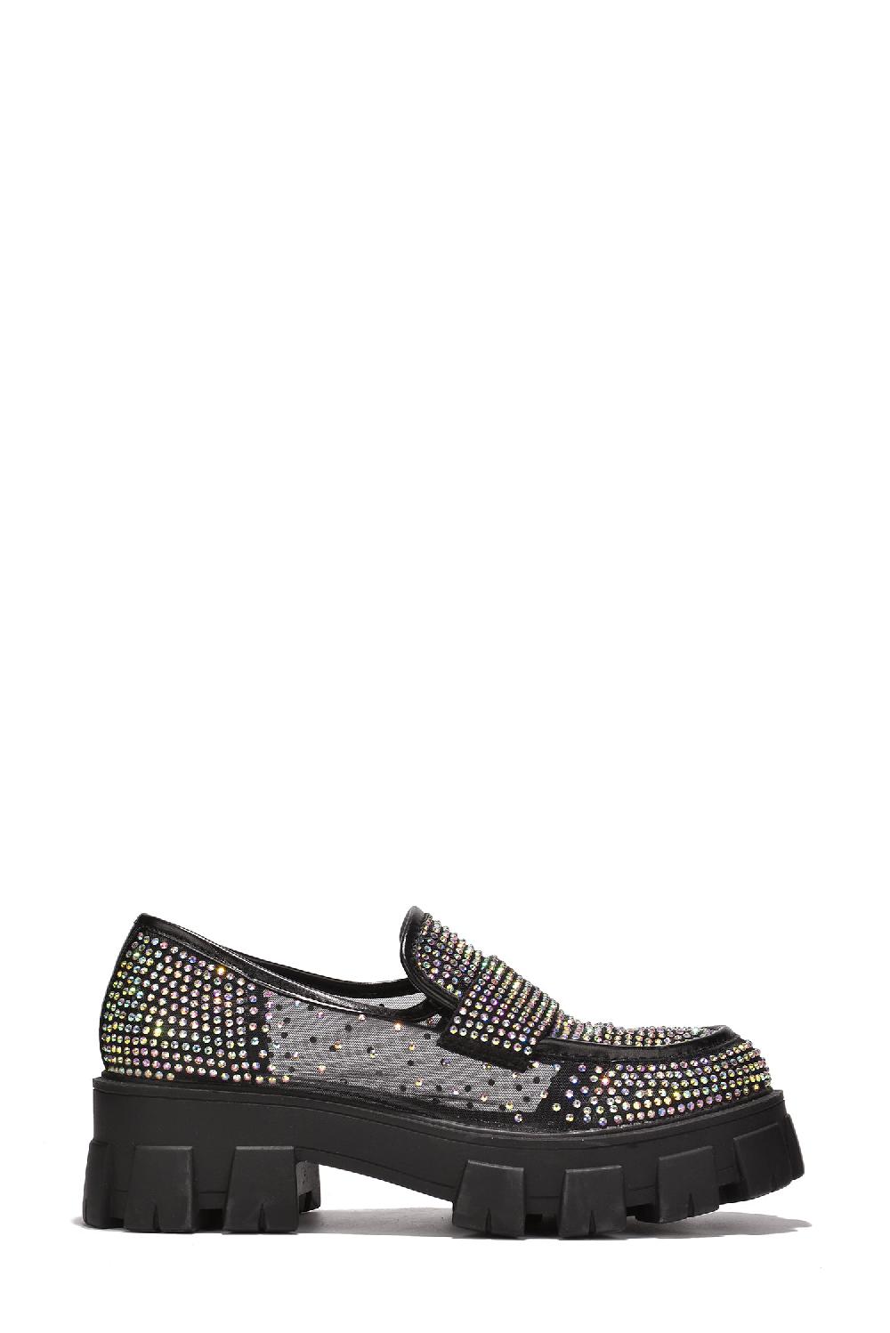 Cape Robbin Abbe Round Toe Mesh Rhinestone Lug Flats - Rainbow