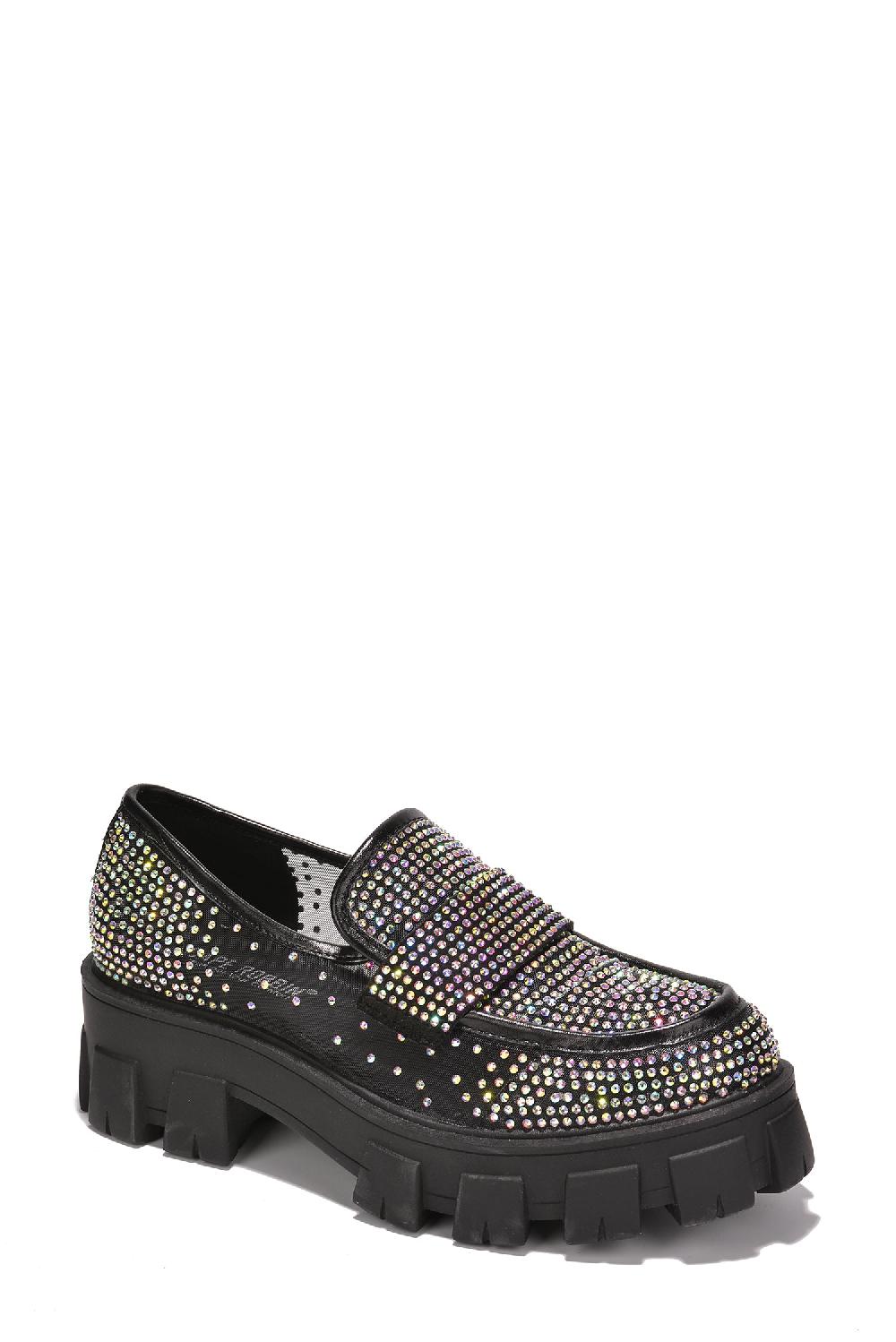Cape Robbin Abbe Round Toe Mesh Rhinestone Lug Flats - Rainbow