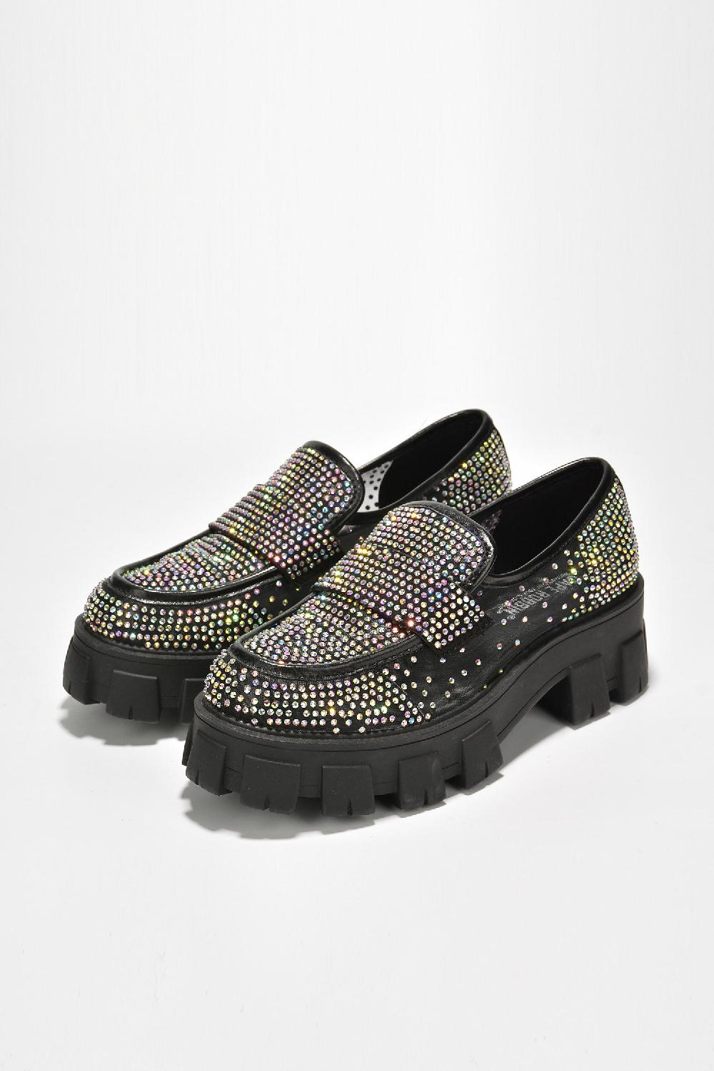 Cape Robbin Abbe Round Toe Mesh Rhinestone Lug Flats - Rainbow