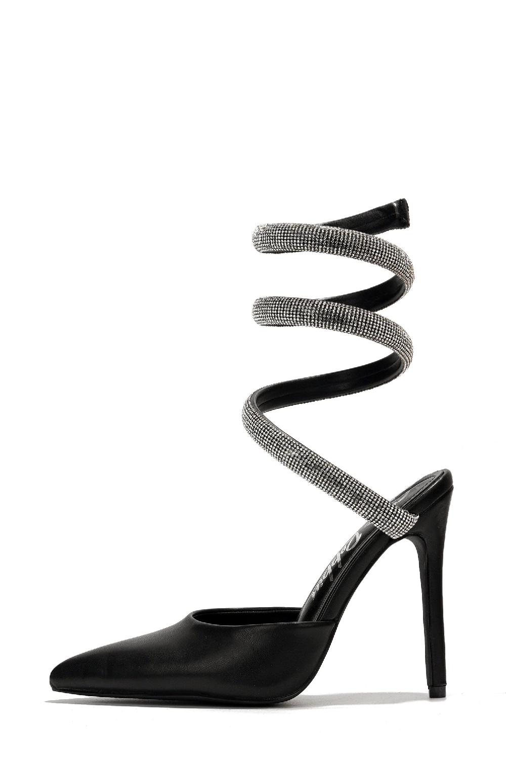 Cape Robbin Adelle Rhinestone Wrap Around Strappy Stiletto Heels - Black