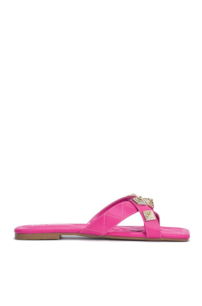 Cape Robbin Alondra Spike Rhinestone Square Toe Sandals - Pink