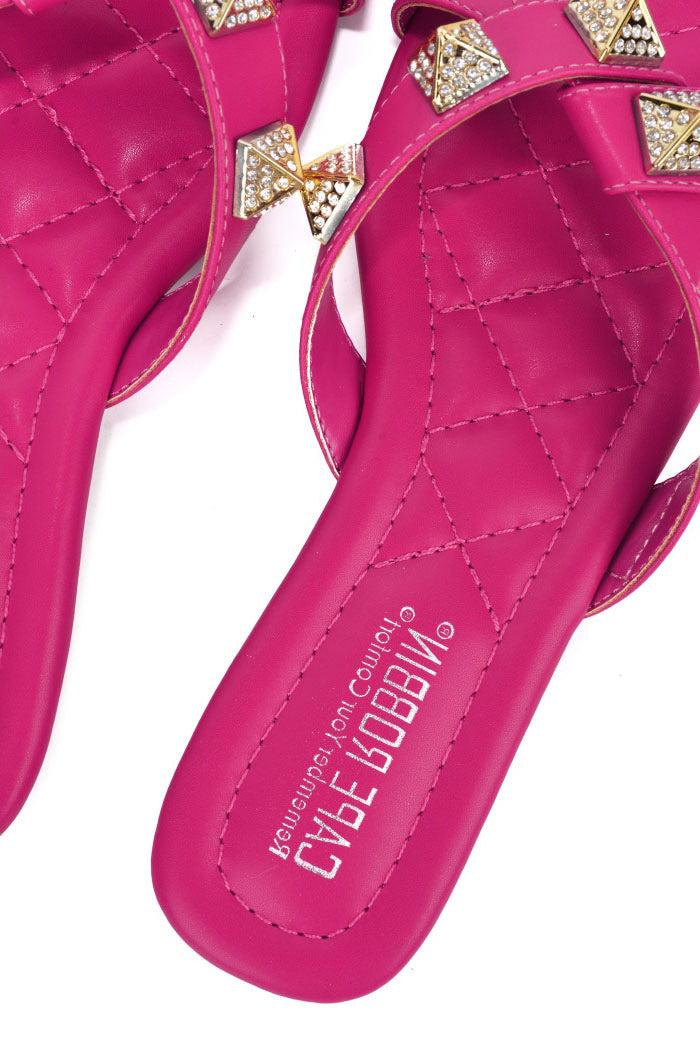 Cape Robbin Alondra Spike Rhinestone Square Toe Sandals - Pink