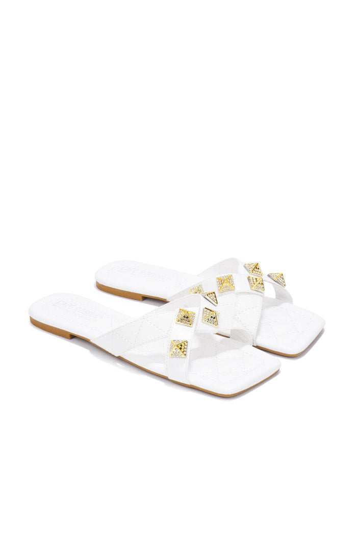 Cape Robbin Alondra Spike Rhinestone Square Toe Sandals - White