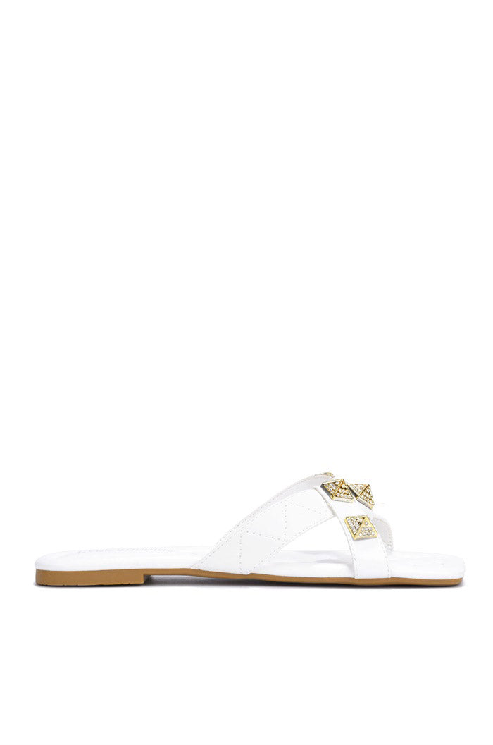 Cape Robbin Alondra Spike Rhinestone Square Toe Sandals - White