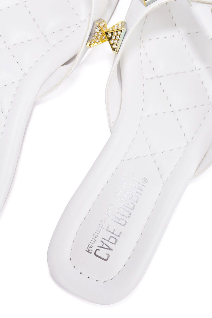 Cape Robbin Alondra Spike Rhinestone Square Toe Sandals - White