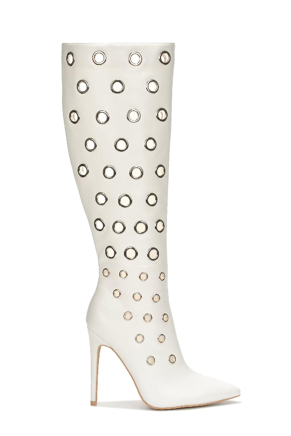 Cape Robbin Ames Eyelets Knee-Length High Heel Boots - White