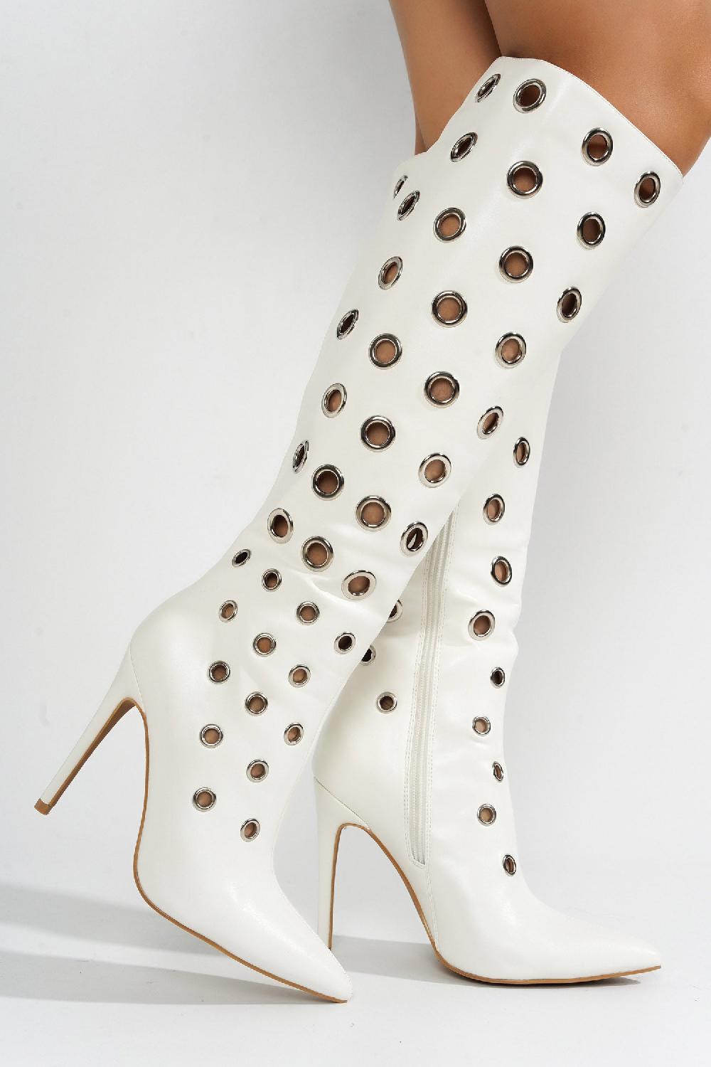 Cape Robbin Ames Eyelets Knee-Length High Heel Boots - White