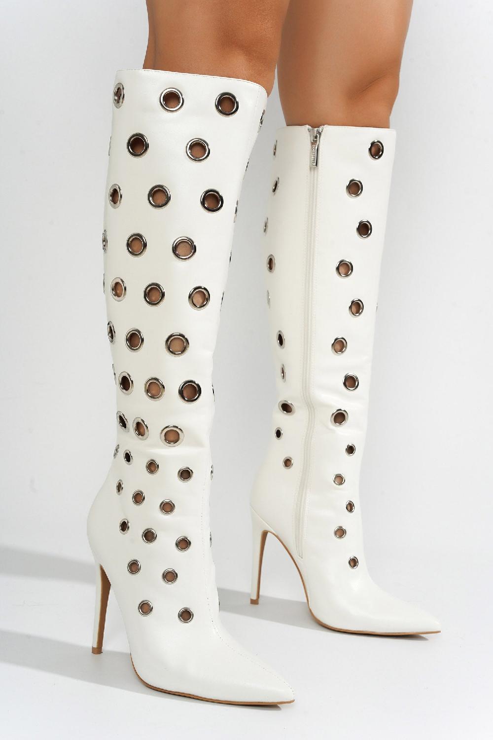 Cape Robbin Ames Eyelets Knee-Length High Heel Boots - White